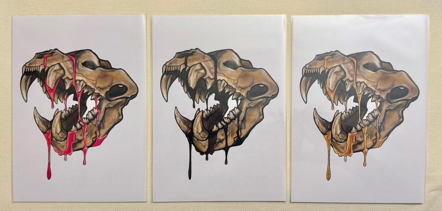 Pre-historic hyena skull - 5x7 print, based on original artwork