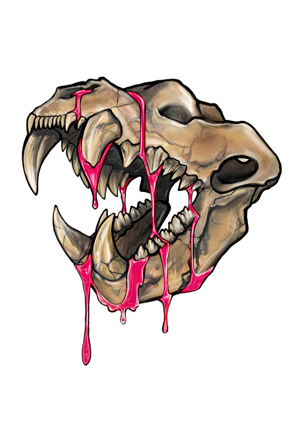 Pre-historic hyena skull - 4x6 print, based on original artwork